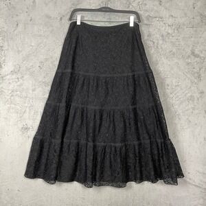 Black Whimsigoth Lace Tiered Maxi Skirt Boho Gothic Plus Size 20W Evening Party